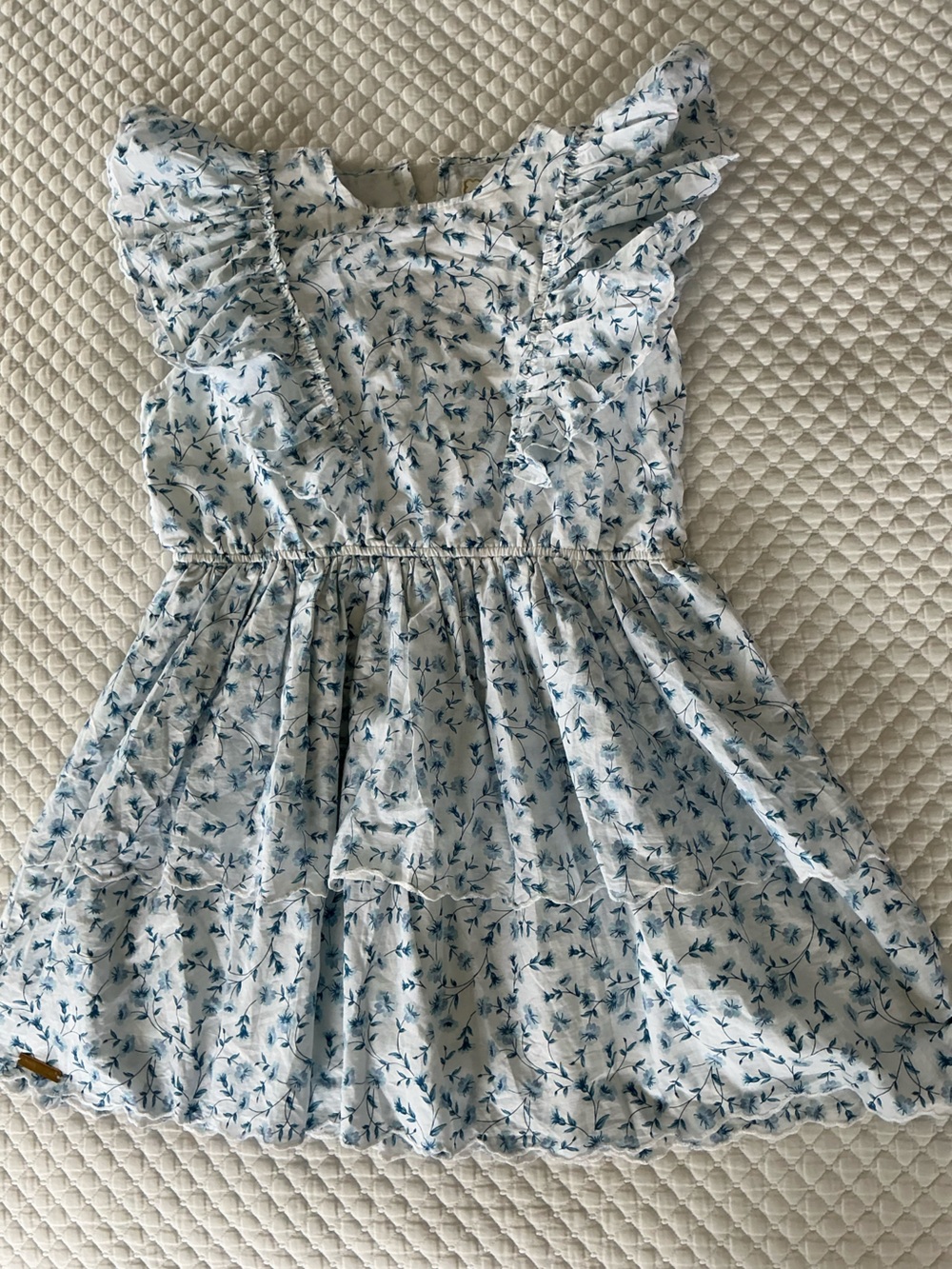 Simply Southern White with Blue Daisy Print Ruffle Sleeves Midi Tiered Dress L - Picture 11 of 15